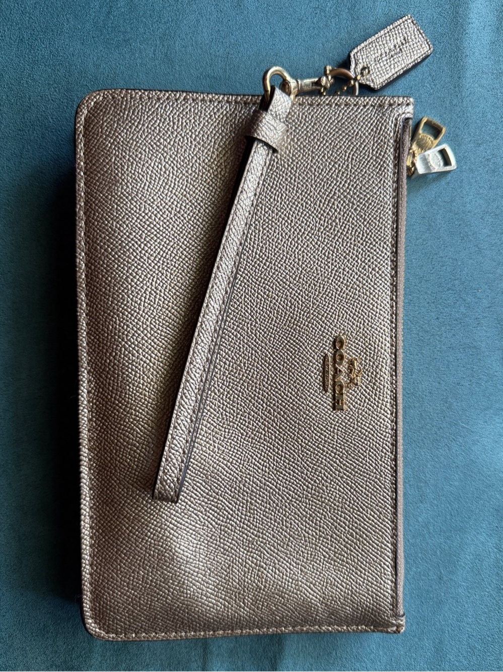 Coach Metallic Bronze Wristlet with Gold Hardware